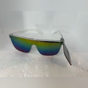 Foster Grant Clear Frame Shield Sunglasses with Rainbow Mirror Lens